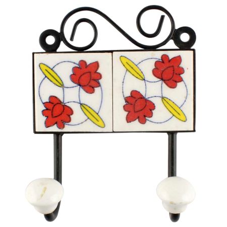 Red Tiny Flower Ceramic Tile Hook